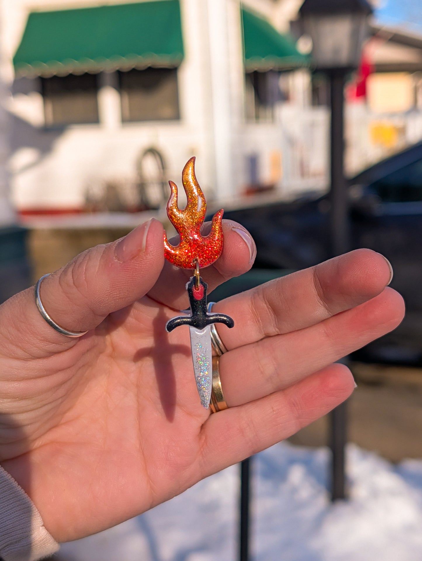 Fridge Magnets - Charm - Flaming Sword - Holographic
