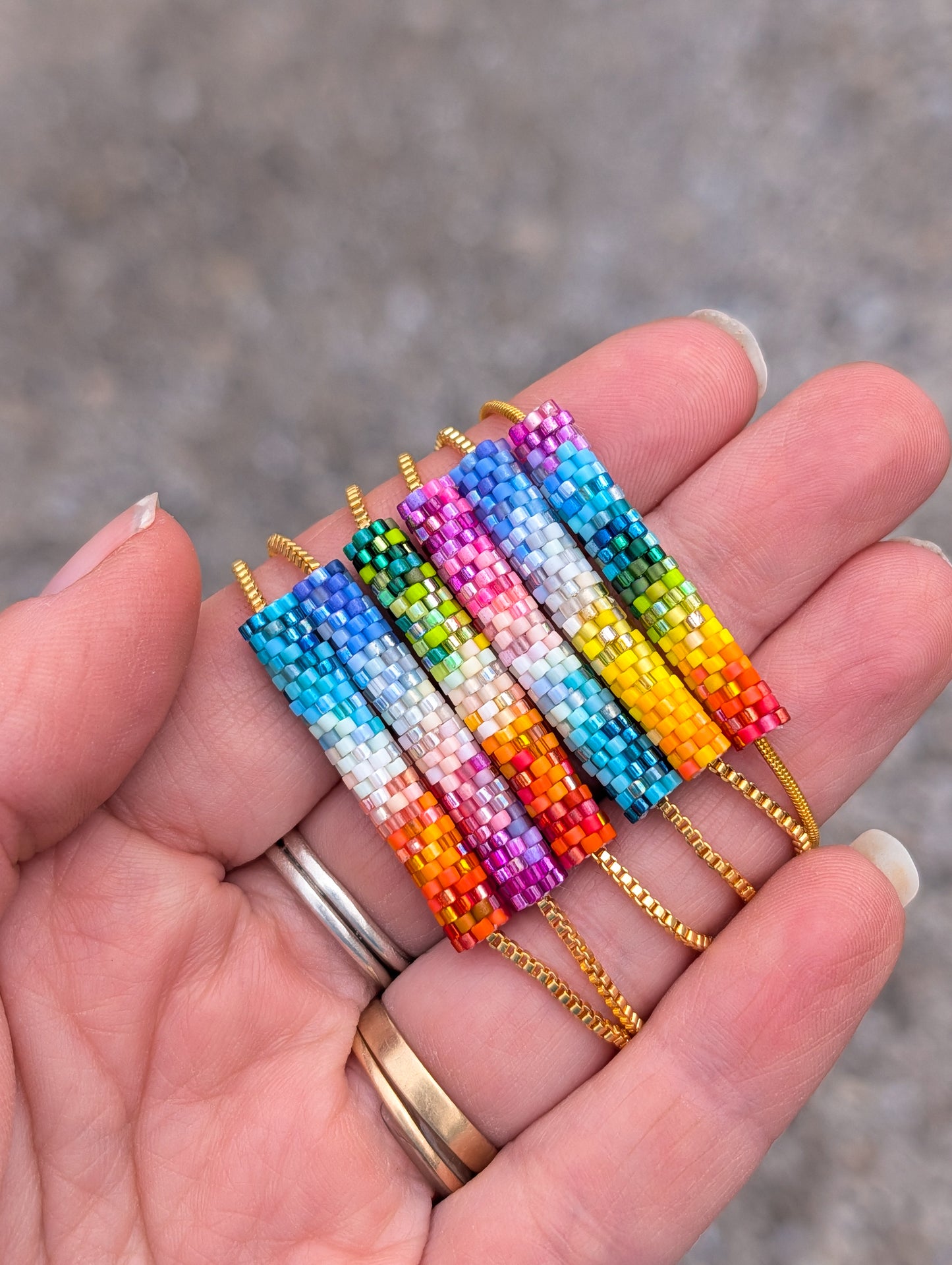 Necklace - Full Spectrum Rainbow - 18 inch Gold Plated Stainless Steel Snake Chain