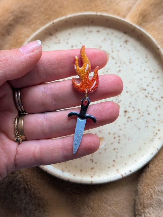 Fridge Magnets - Charm - Flaming Sword - Holographic
