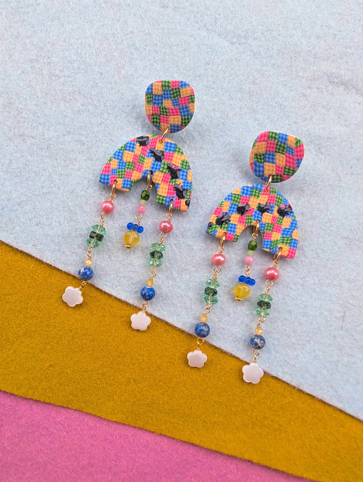 Soft Arch Drops - Ants at the Picnic - Pearl, Sodalite, Jade, Citrine, Vintage Beads