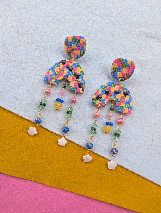 Soft Arch Drops - Ants at the Picnic - Pearl, Sodalite, Jade, Citrine, Vintage Beads
