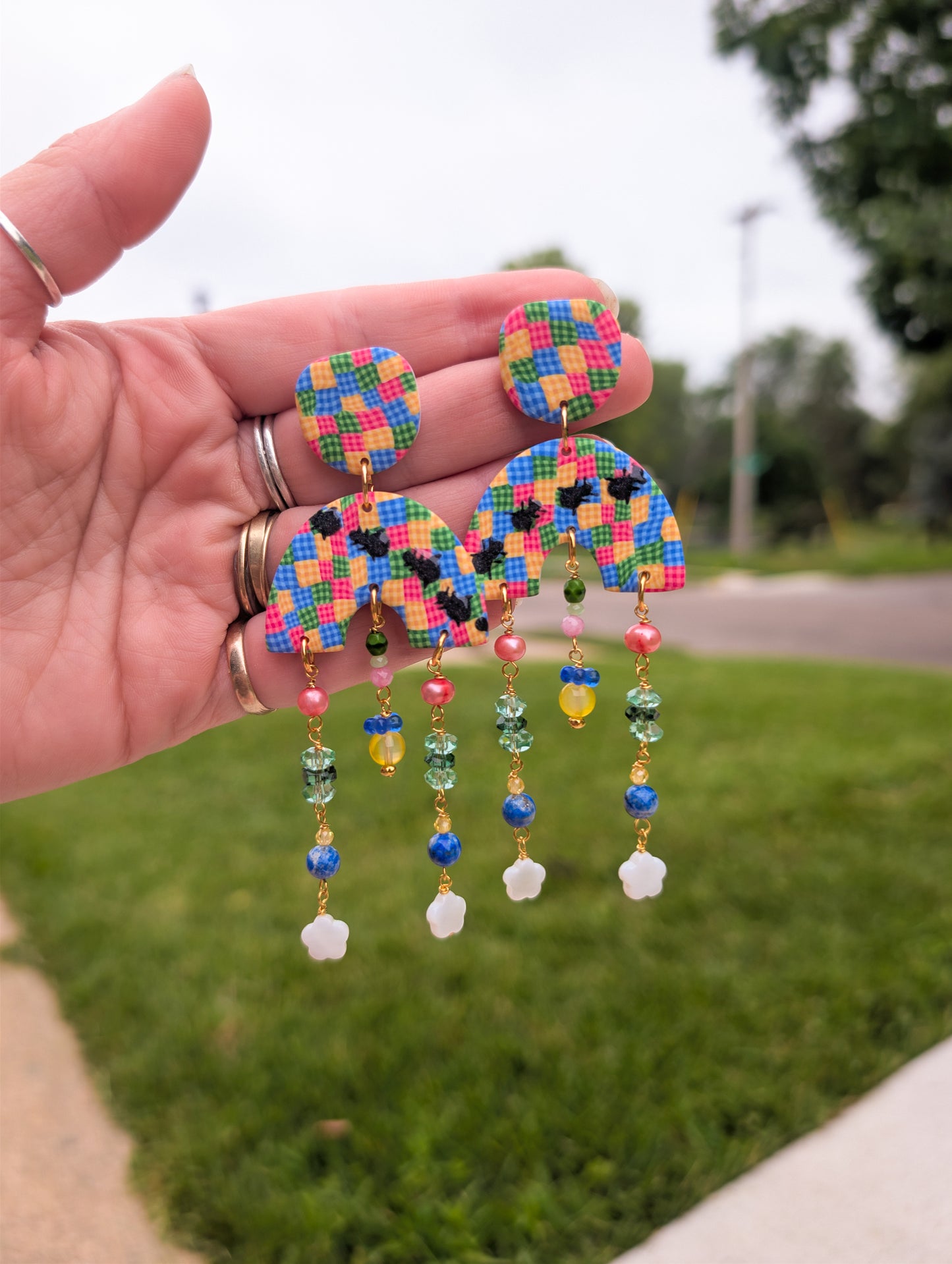 Soft Arch Drops - Ants at the Picnic - Pearl, Sodalite, Jade, Citrine, Vintage Beads
