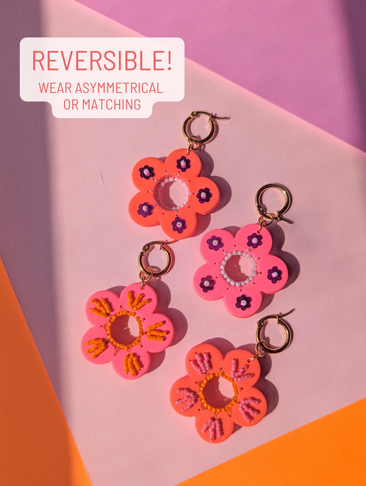 Reversible Flowers - Hot Pink Mandarin - Choose Your Style