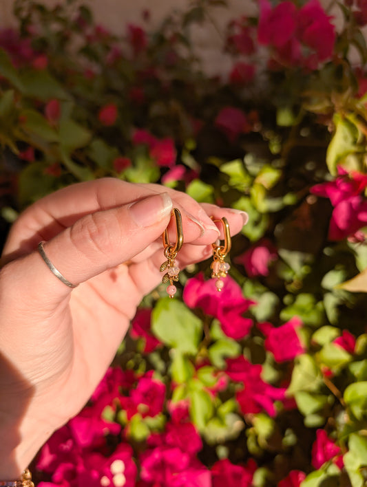 Mini Hoop Charms - Rose Quartz & Rhodonite