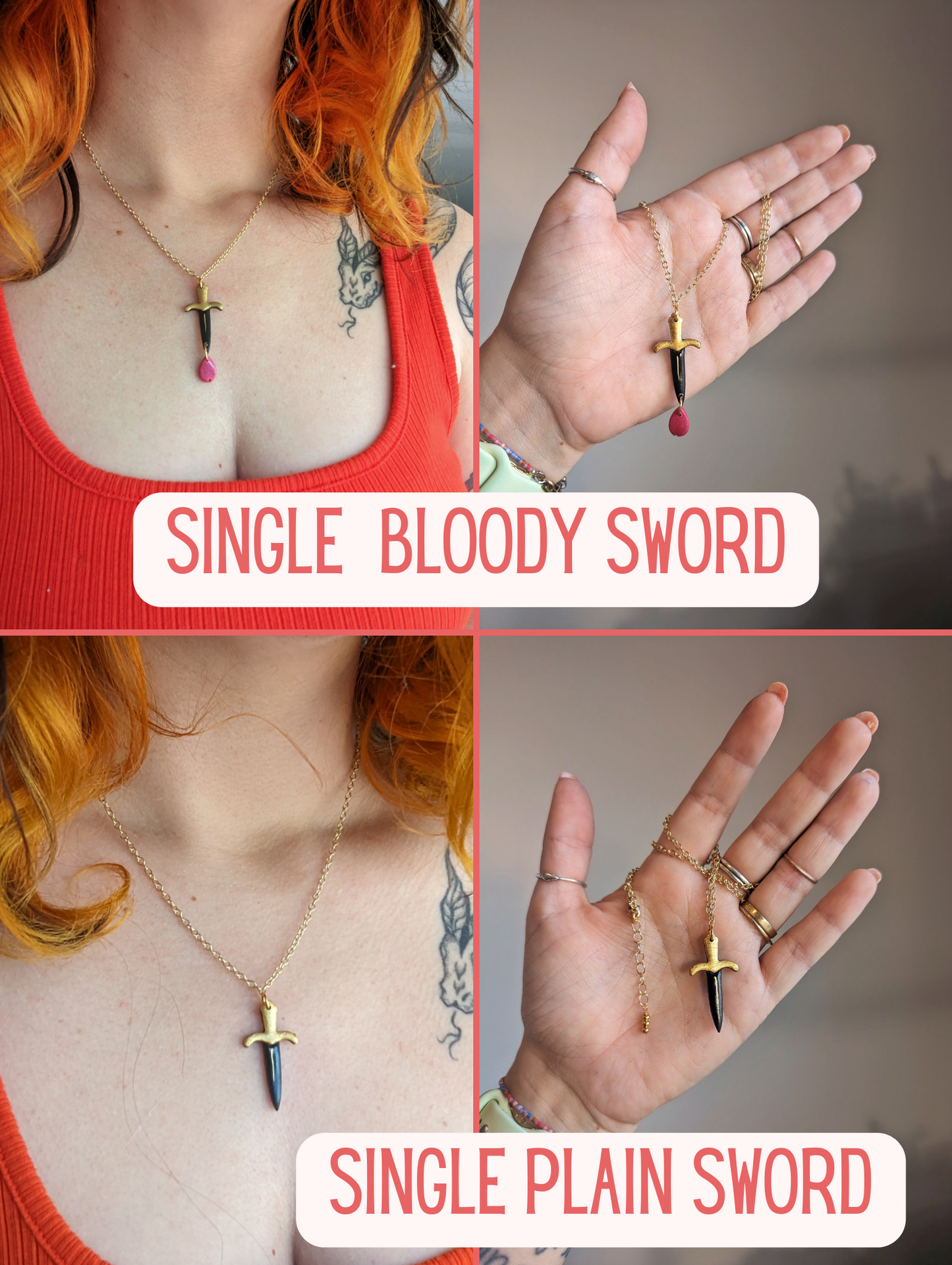 Lil Stabbies - Necklaces - choose your charms - 18 inch Gold Plated Brass Chain with Extender