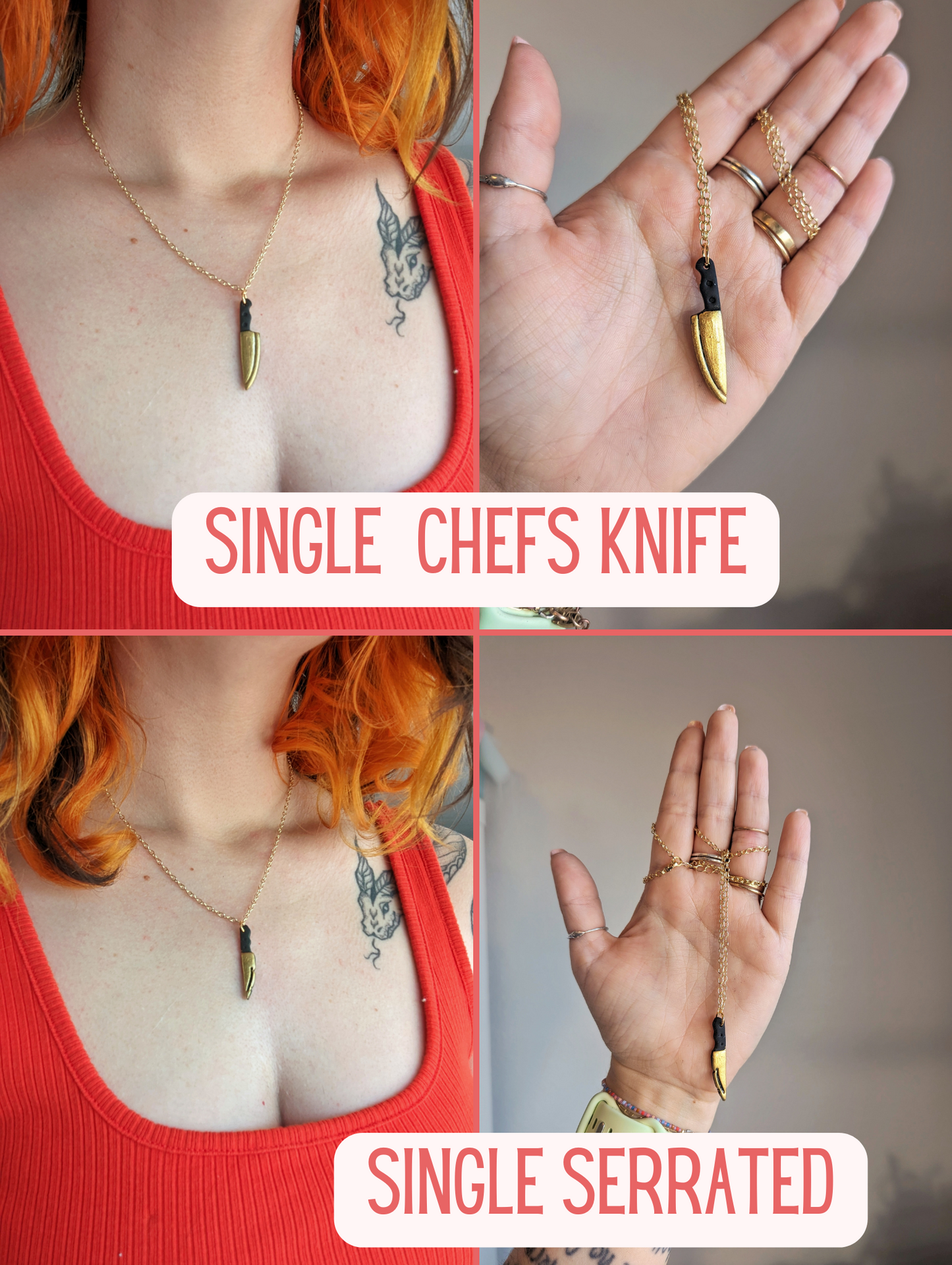 Lil Stabbies - Necklaces - choose your charms - 18 inch Gold Plated Brass Chain with Extender