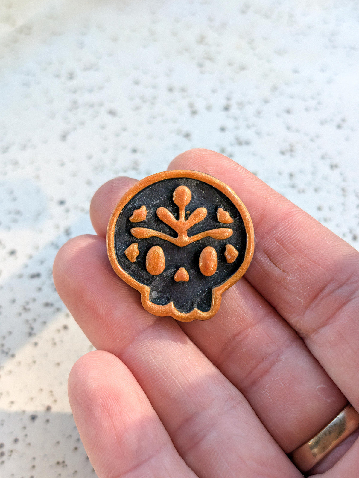 Fridge Magnet - Folk Skull - Black & Gold