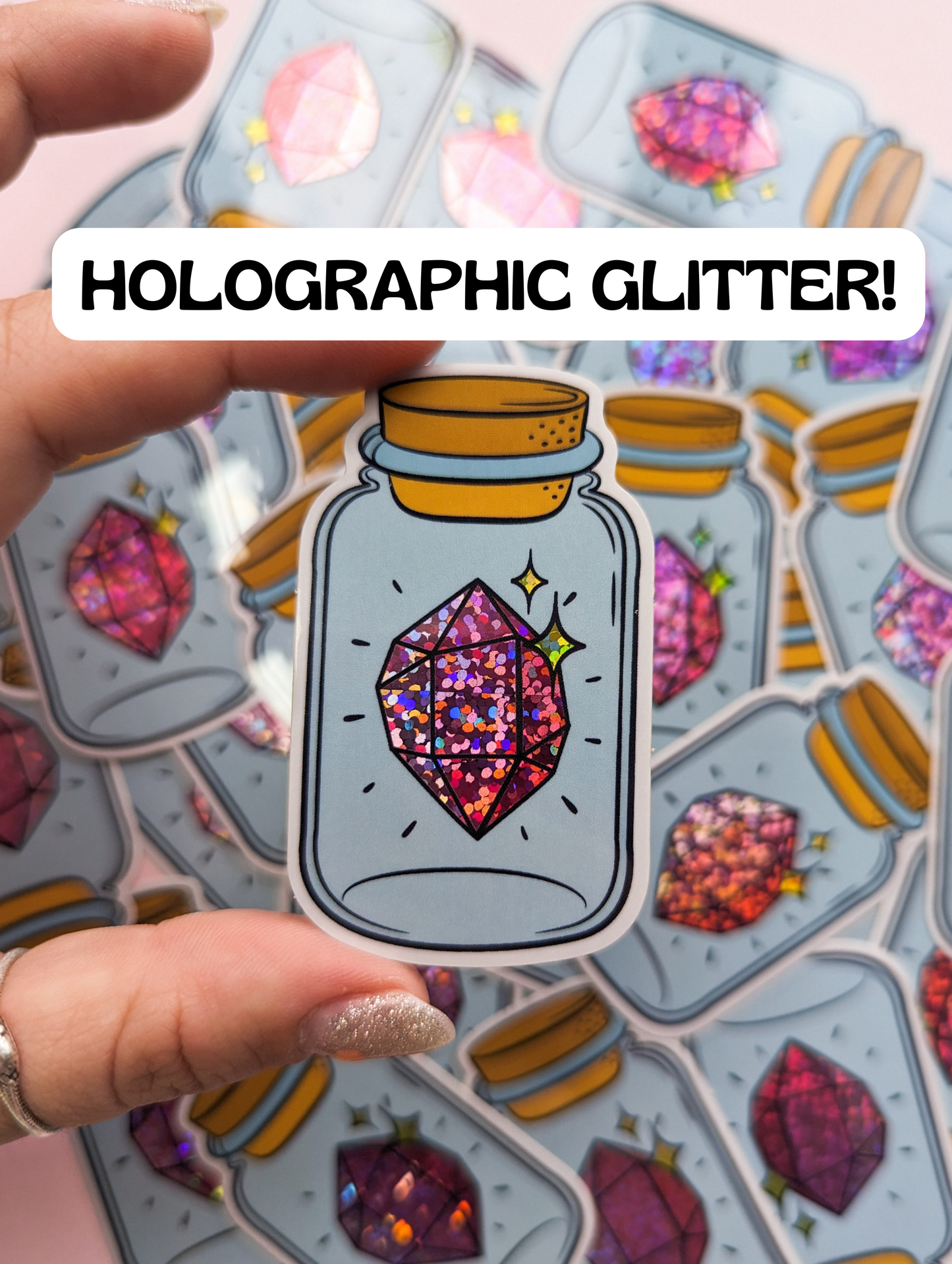 Gem Jar - Holographic Glitter - Glossy - White Border