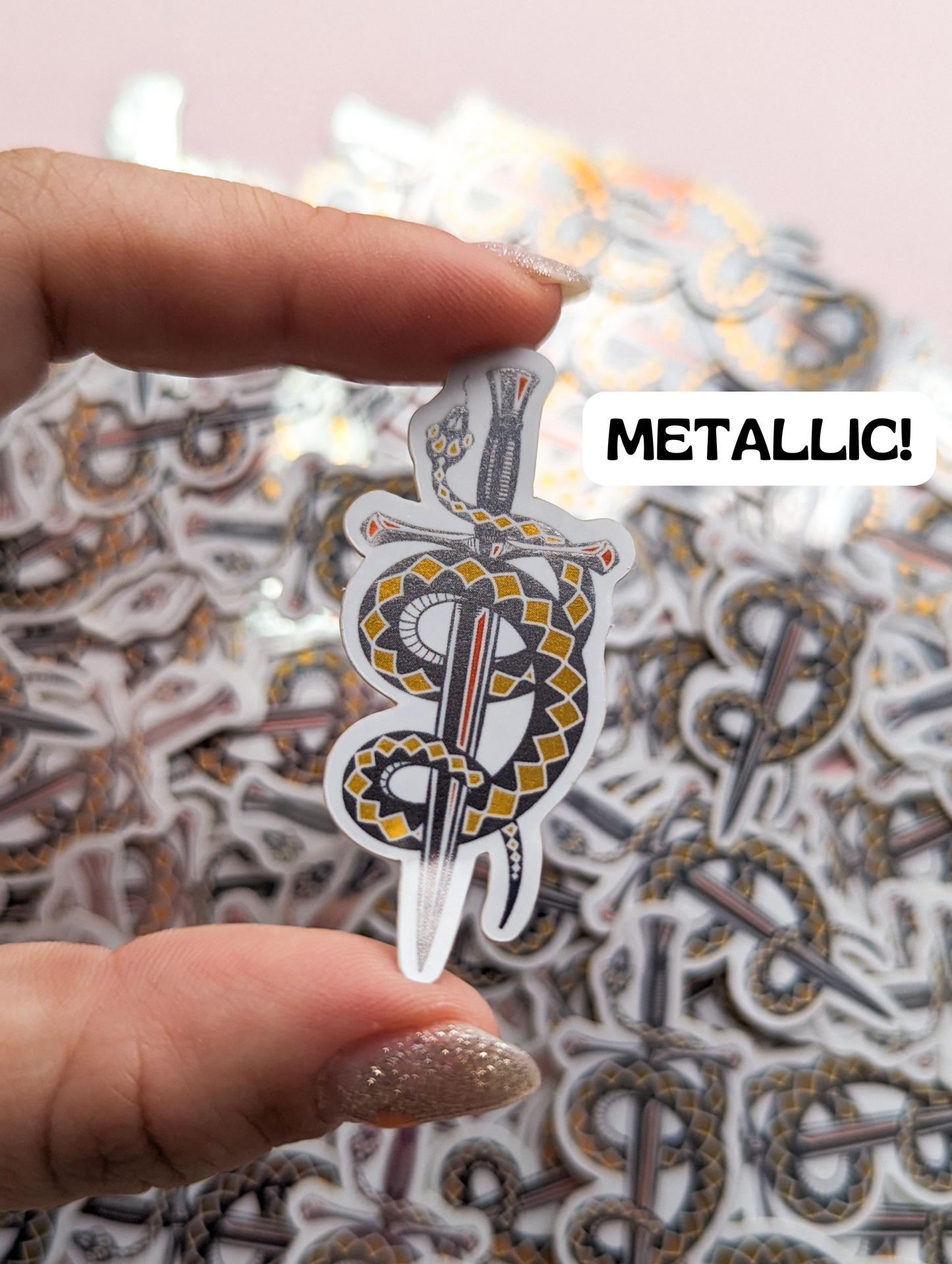 Snake & Dagger - Metallic Silver & Gold Glossy
