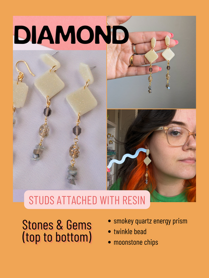 Droplets - Golden - Sunstone, Tourmaline, Smokey Quartz Energy Prism, Twinkle Beads - Buffed