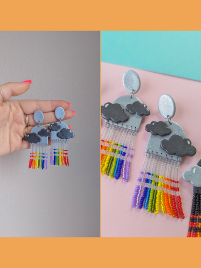 Puffy Clouds - Night Sky - Classic - Short Rainbow Fringe - Choose Your Color