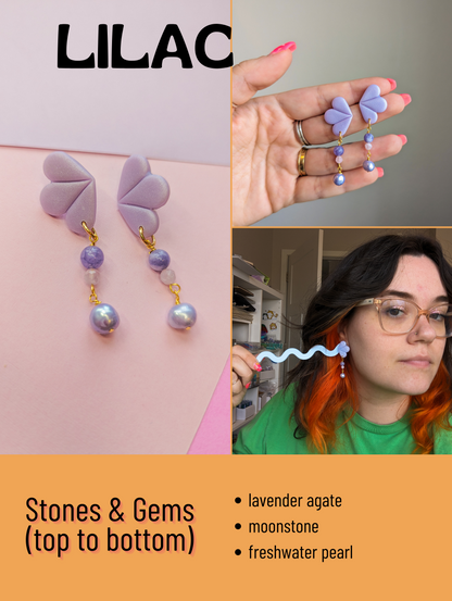 Droplets - Lilac Scallops - Freshwater Pearl, Lavender Agate, Moonstone - Buffed