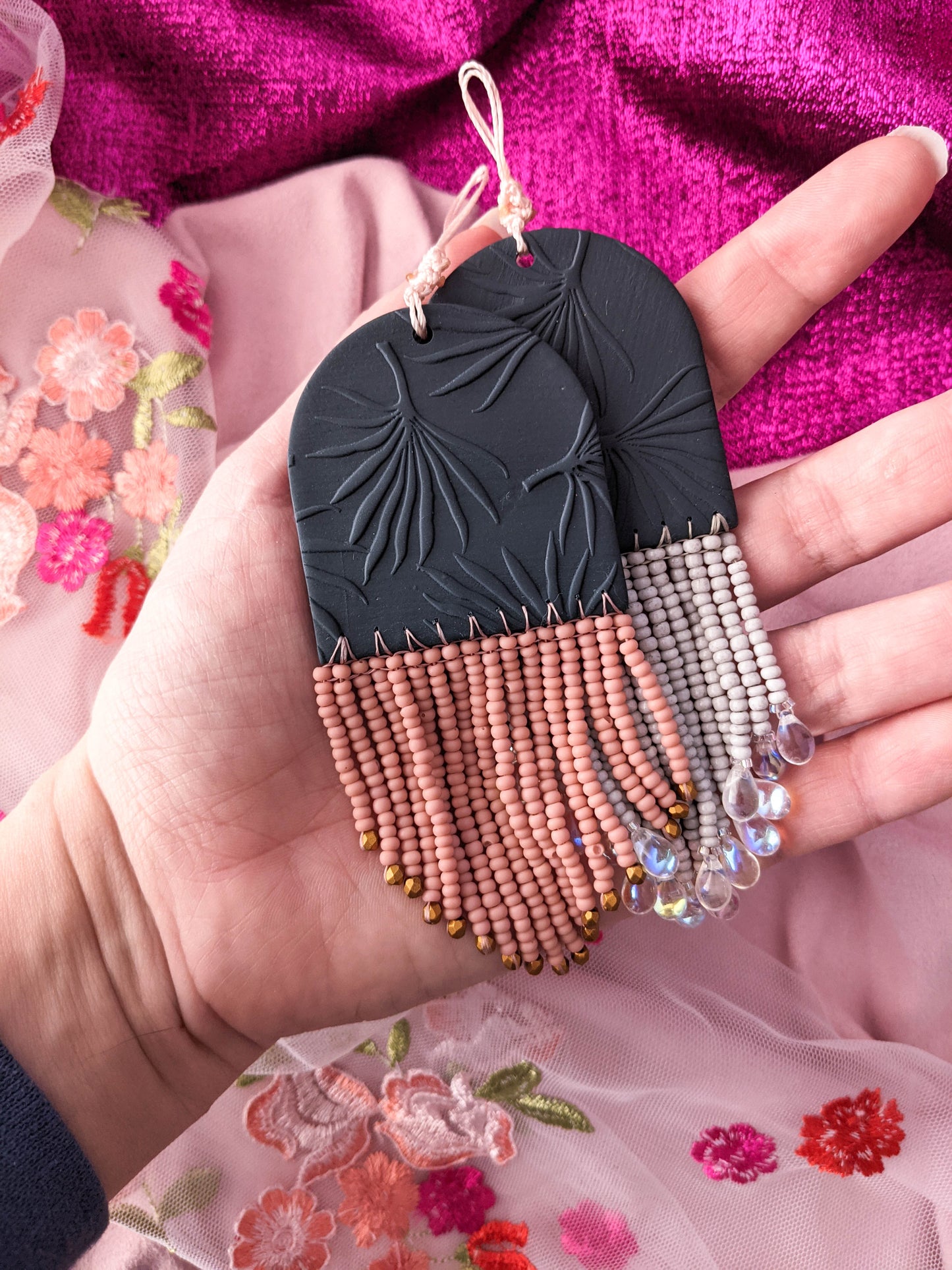 Wall Hanger - Palm - Deep Cyan, Oyster Gray, Holo Crystal