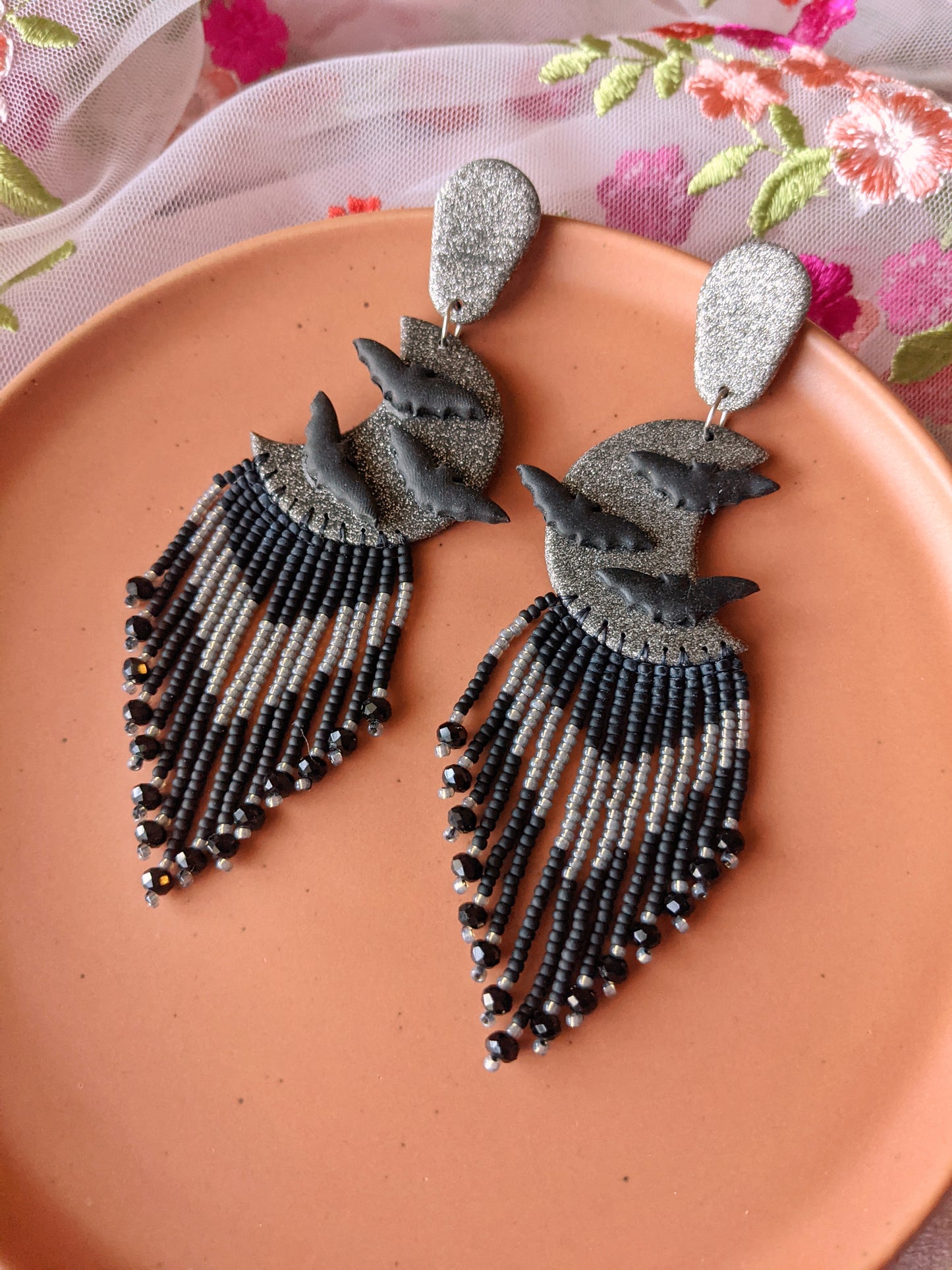 Moon Fringe - Bats - Silver Stripes