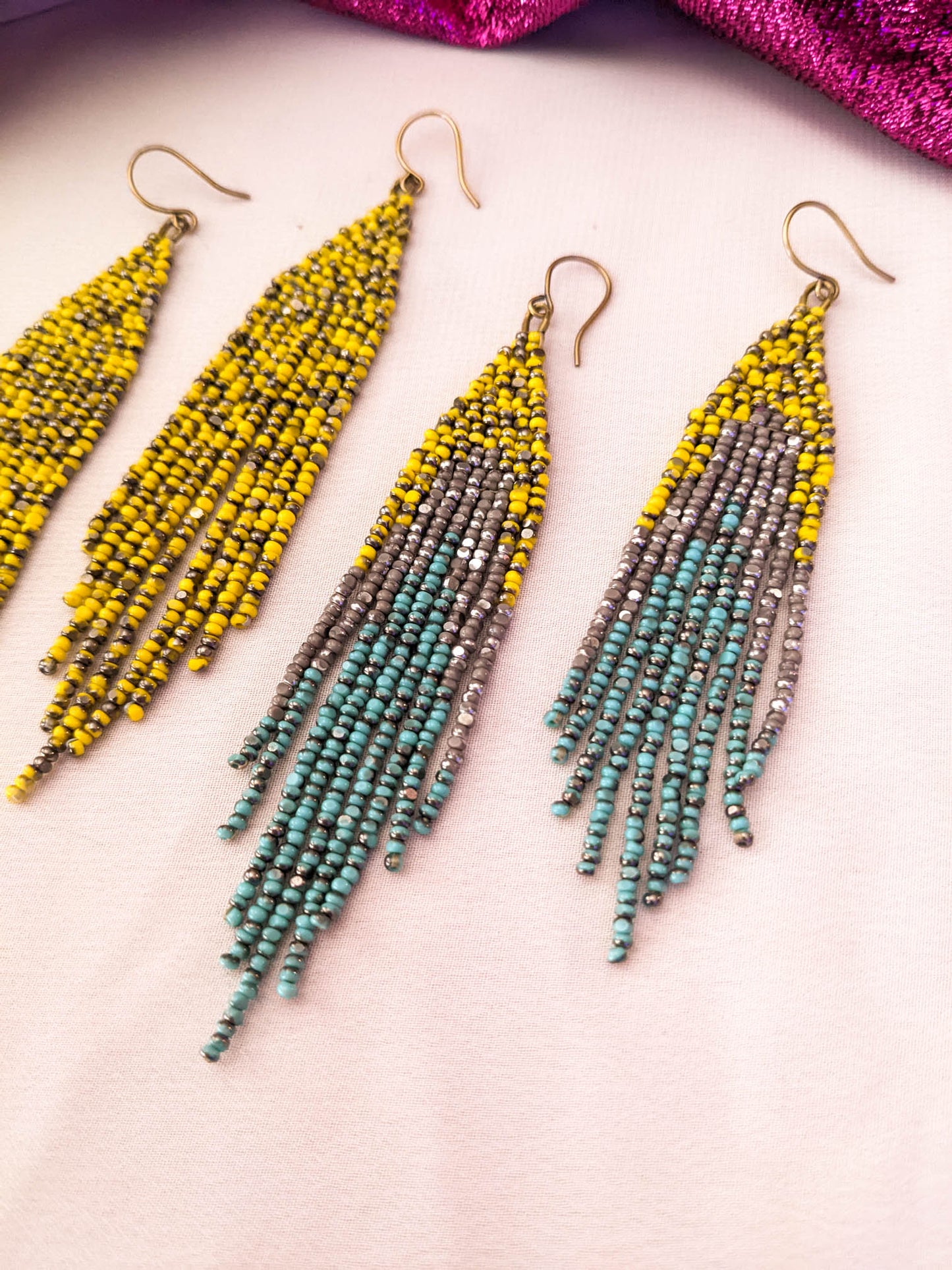 Trio Fringe - Chartreuse & Turquoise Patina - Glimmer