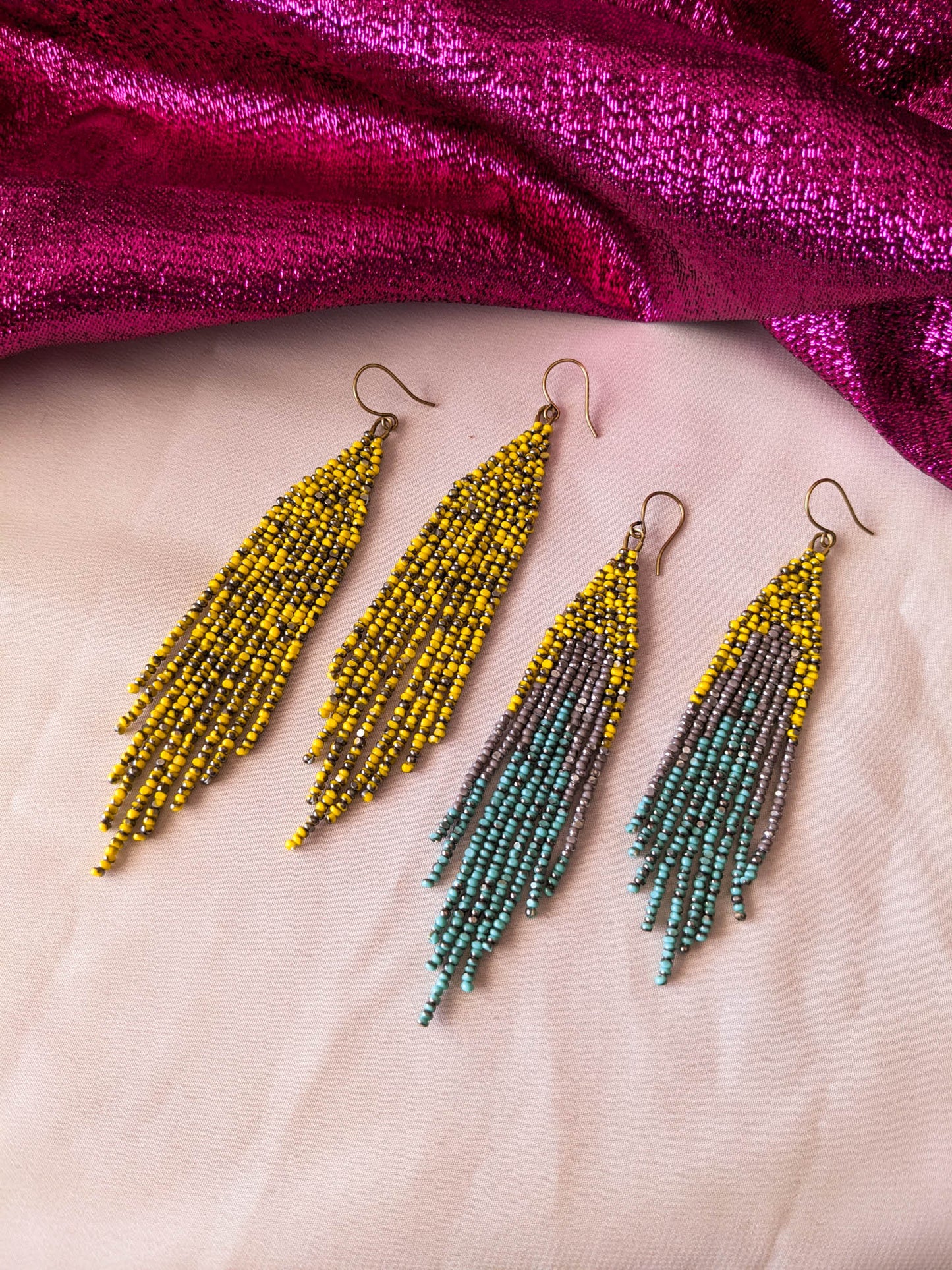 Trio Fringe - Chartreuse & Turquoise Patina - Glimmer