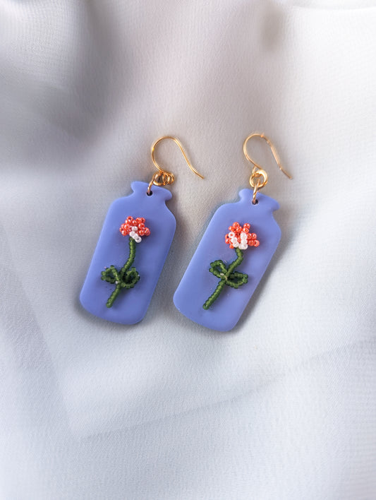 Flower Jar - Coral Daisy & Periwinkle Jar