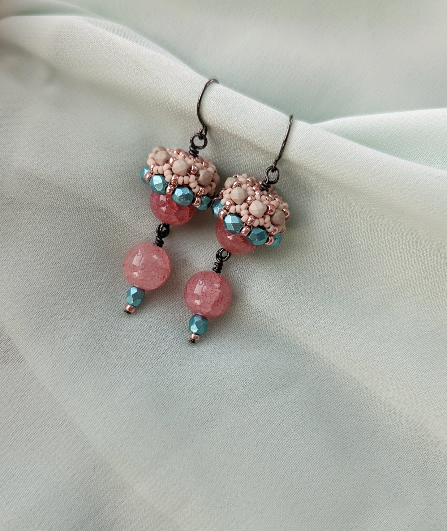 Tiny Hats for Your Beads - Pink Agate, Teal & Blush