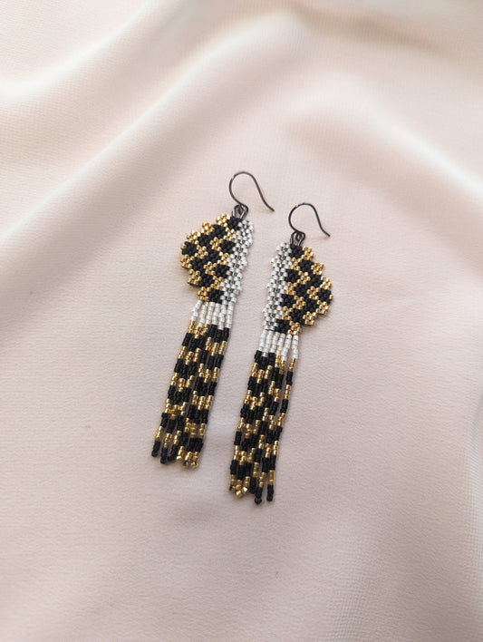 Houndstooth Squiggle - Black, Gold & Opal